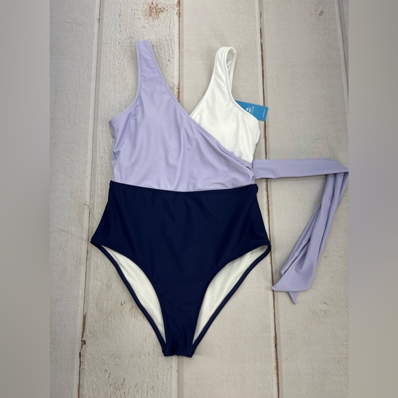 NWT Women's One Piece Swimsuit Wrap Color Block Tie Side Bathing Suit SIZE M - Picture 12 of 17